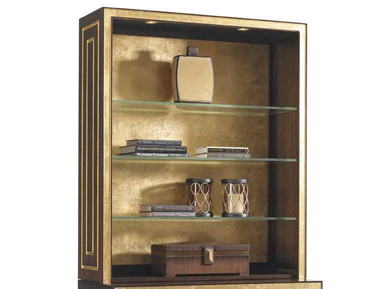 Bel Aire Beverly Palms Deck Hutch with Gold Leaf Accents in Walnut Brown