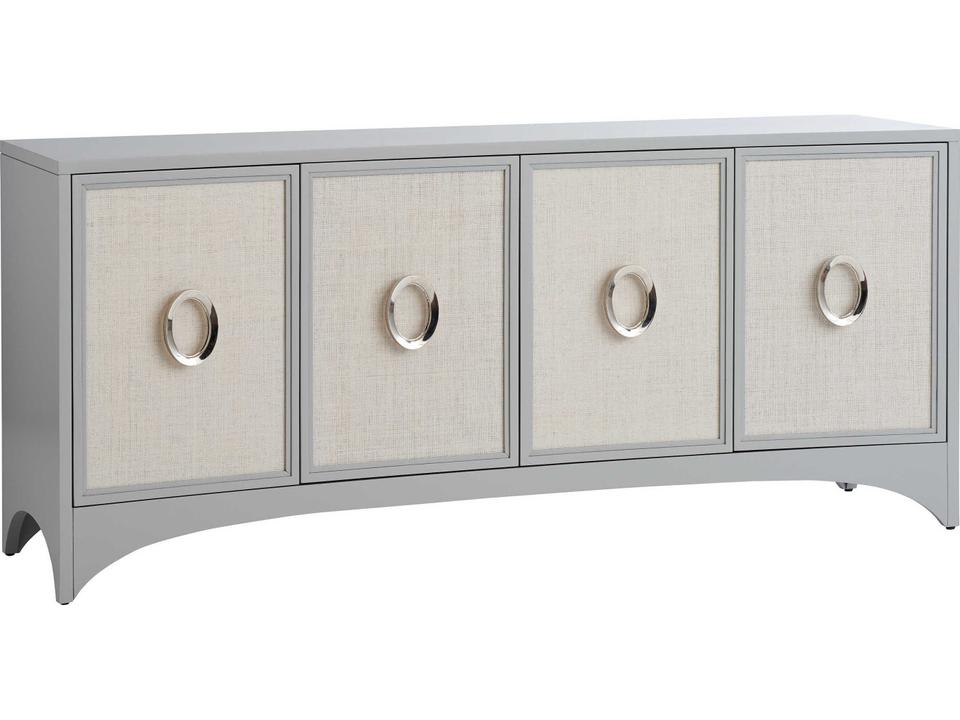 Newbury Park 78 Inch Media Console Table in Gray and Raffia