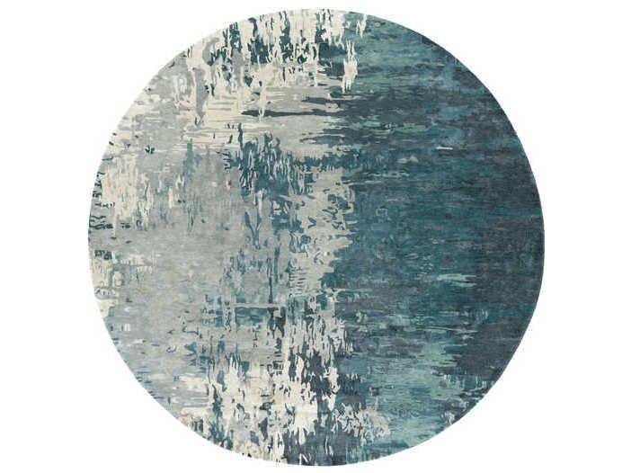 Banshee Round Area Rug in Teal Sage Ivory Wool Viscose Blend