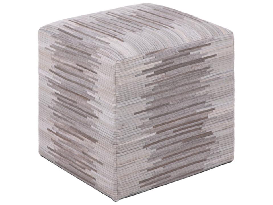 Zander Cream Taupe Tan Brown Leather Ottoman