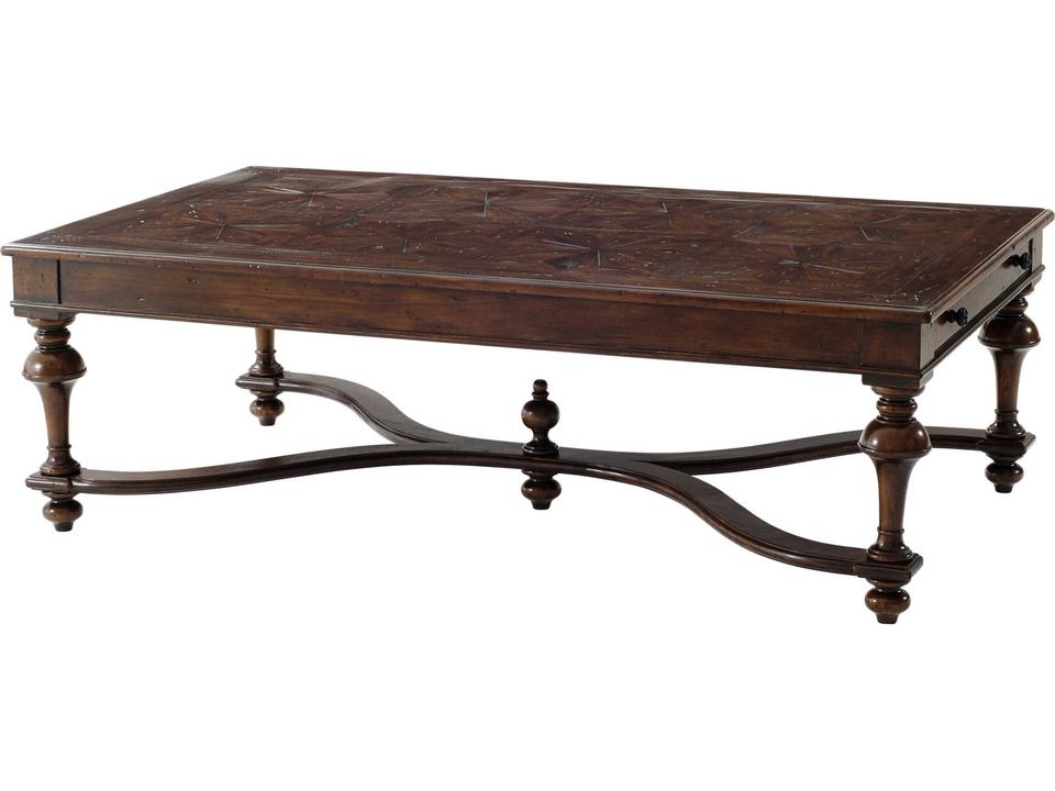 The Rustic Parquetry Rectangle Cocktail Table with Drawers