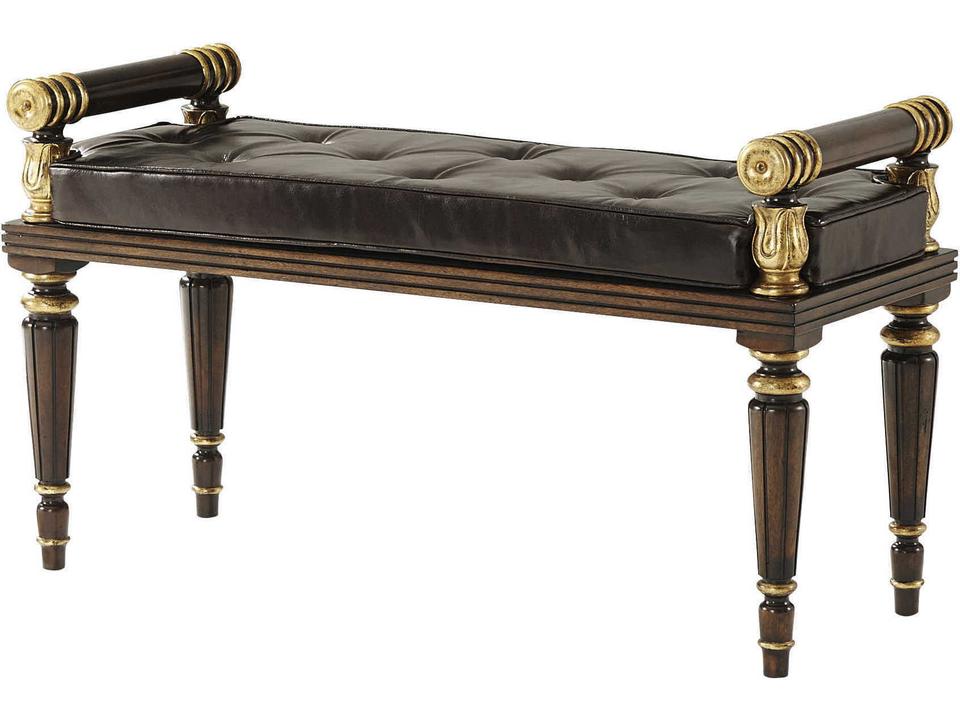 Rep.li.ca Mahogany Leather Hall Bench with Button Tufting