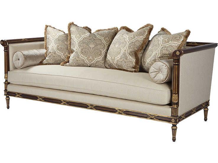 The Regent's Visit Upholstered Sofa with Carved Mahogany Wood Frame