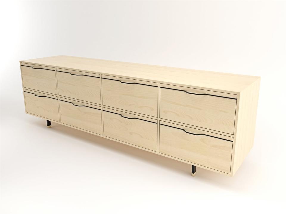 Chapman Storage 8-Drawer Double Dresser in Maple with Black Steel Hardware