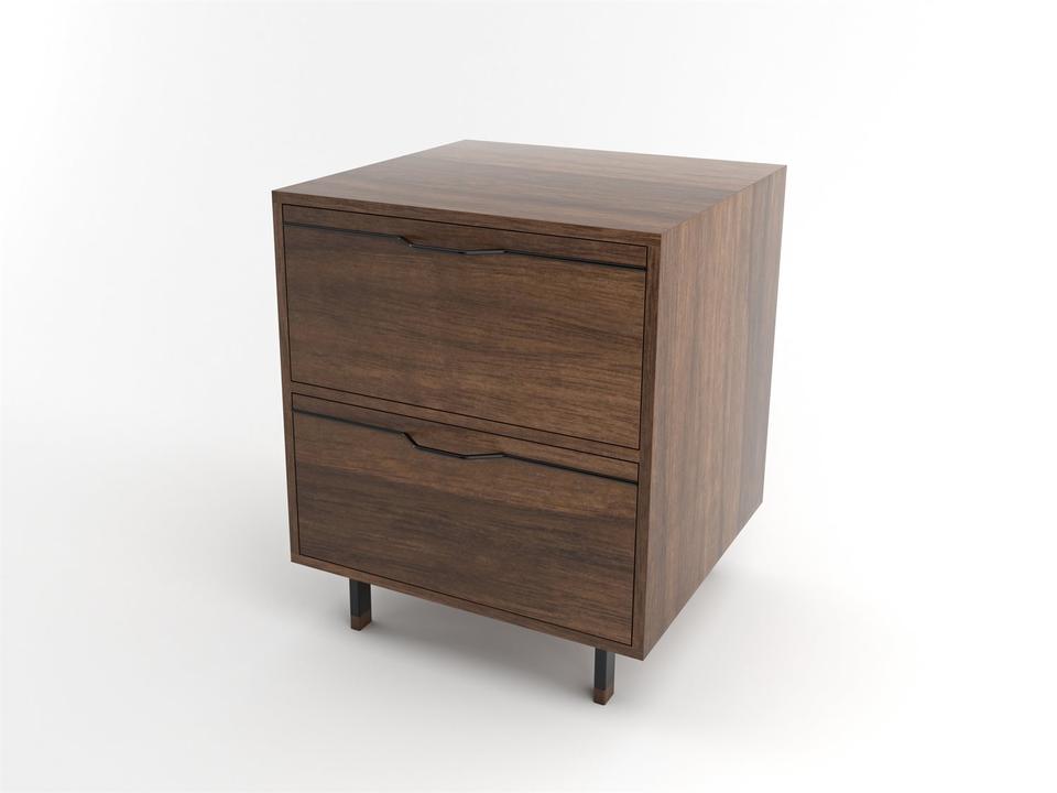 Chapman Walnut Two-Drawer Nightstand with Black Powder-Coated Steel Hardware