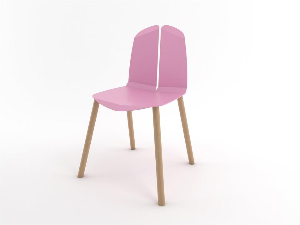 Noa Dining Side Chair with Pink Powder Coated Steel Seat and Natural Oak Legs