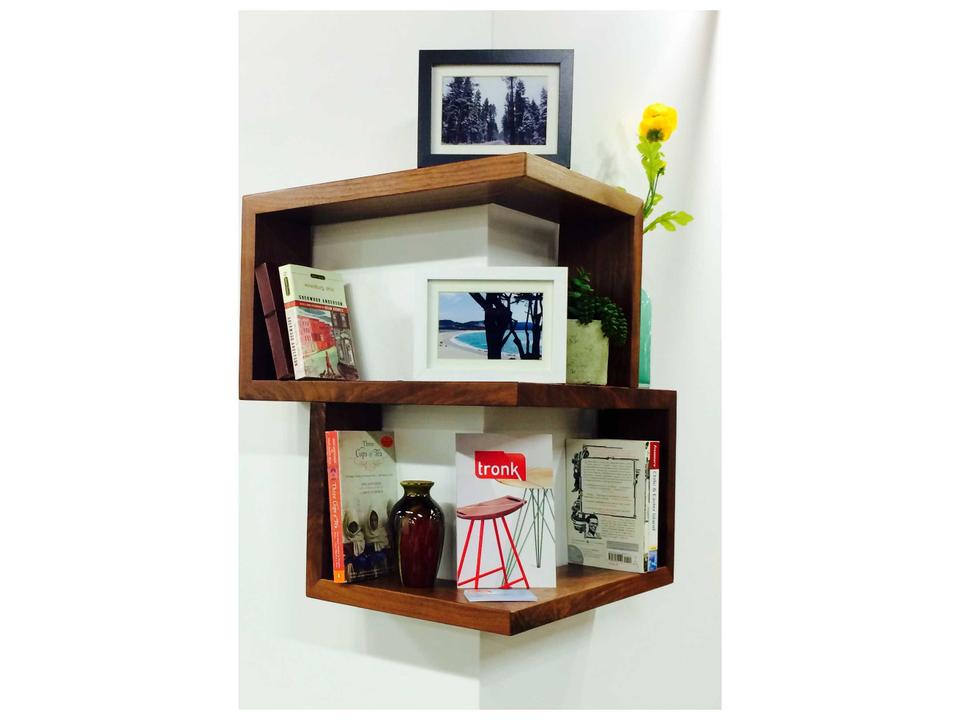 Franklin Wall Shelf Solid Walnut Reversible Corner Design