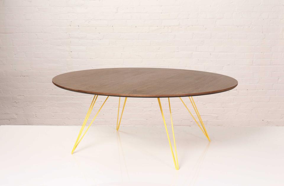 Williams Large Round Coffee Table in Walnut and Yellow Steel