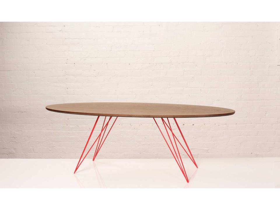 Williams Oval Coffee Table in Walnut with Powder-Coated Steel Base