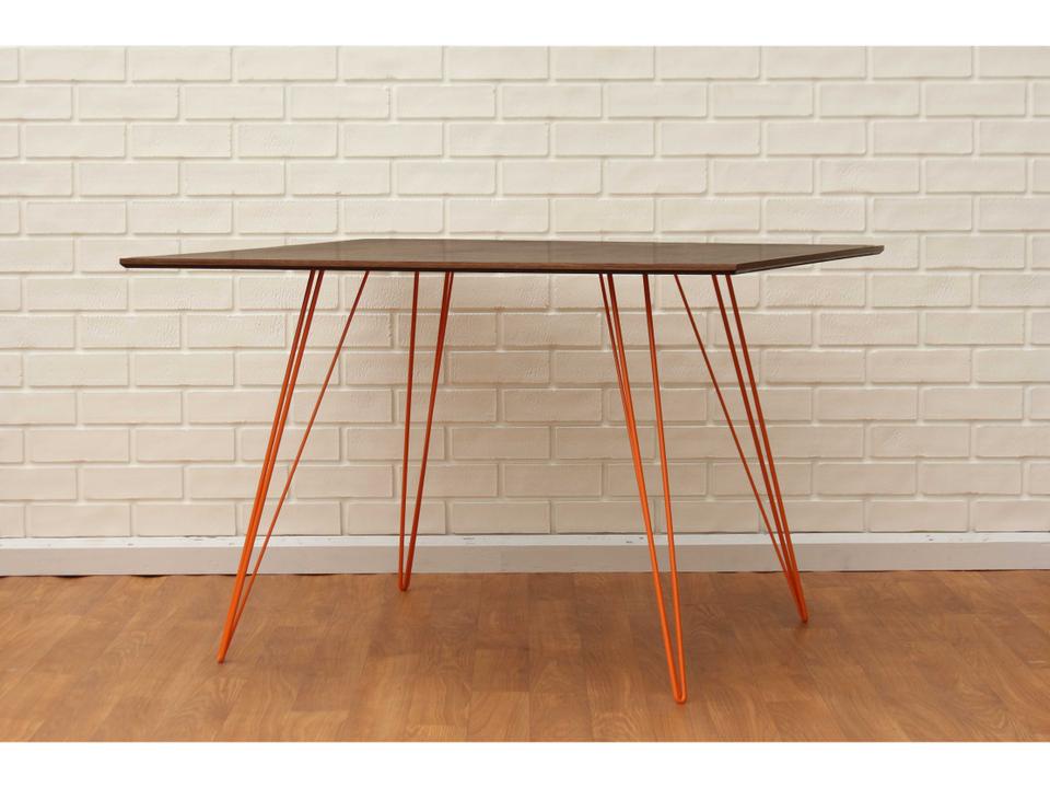 Williams Small Rectangular Walnut Dining Table with Orange Steel Base