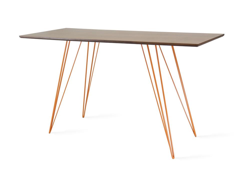 Williams Small Oval Dining Table in Walnut Veneer and White Steel Base