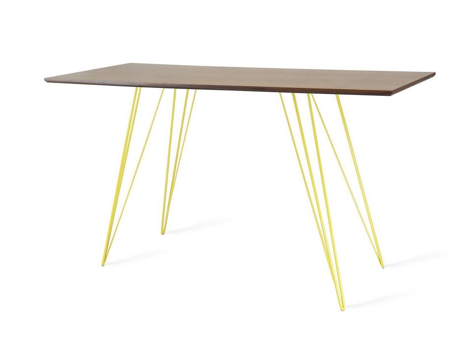 Williams Computer Desk in Walnut Veneer with Yellow Brown Hairpin Legs