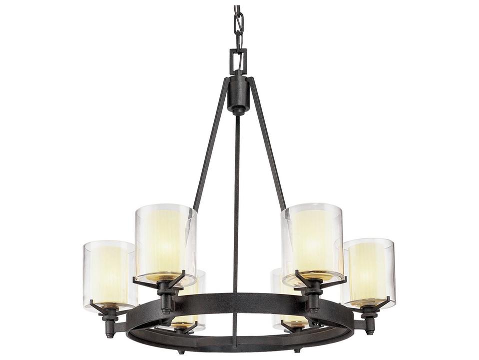 Arcadia 6-Light Chandelier in French Iron with Clear Glass Shades