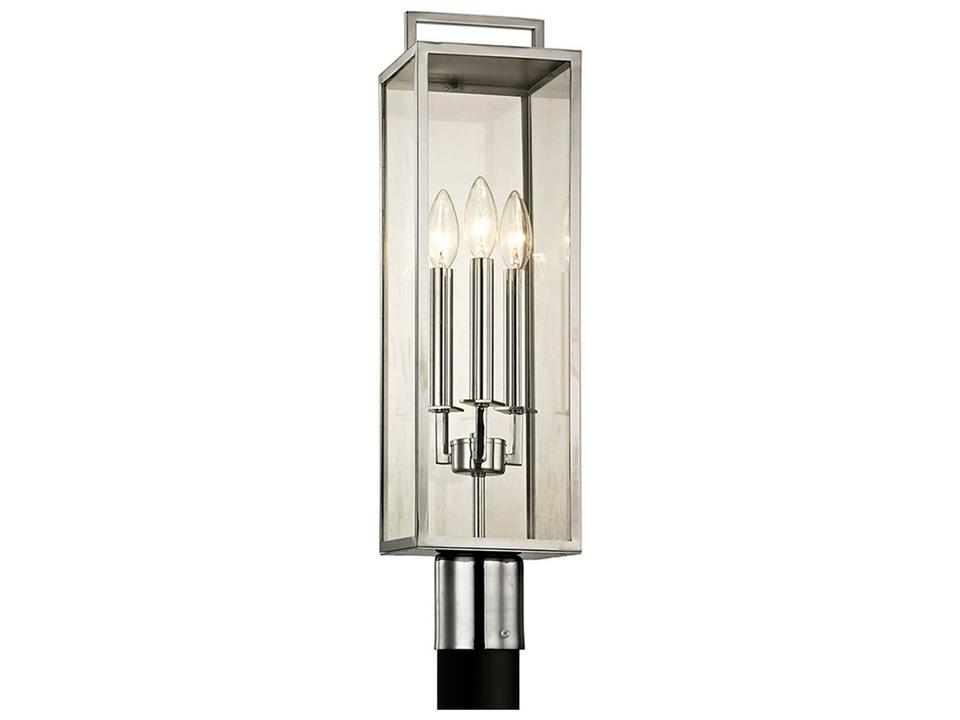 Beckham 3-Light Exterior Post Light in Polished Stainless and Clear Glass