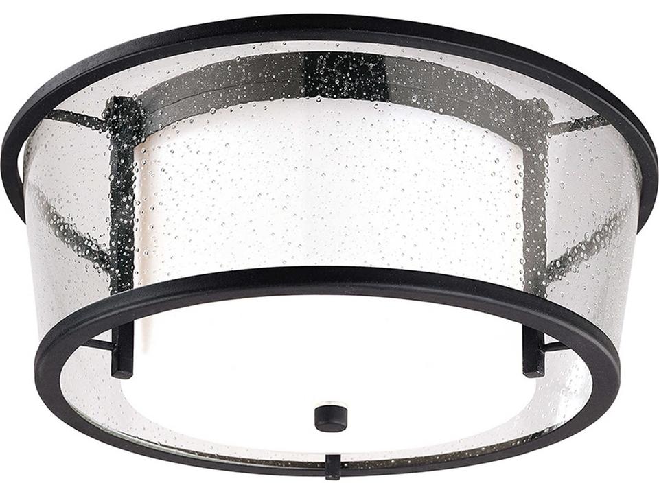 Bennington 2-Light Outdoor Flush Mount in Forged Bronze and Clear Seedy Glass