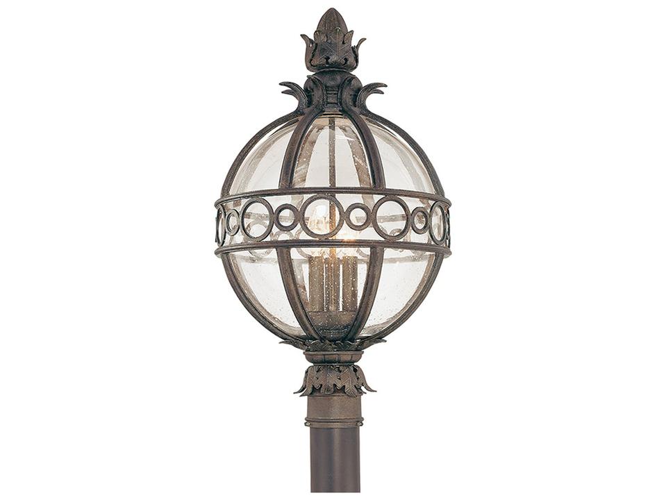 Campanile 3-Light Outdoor Post Lantern in Campanile Bronze with Clear Seeded Glass