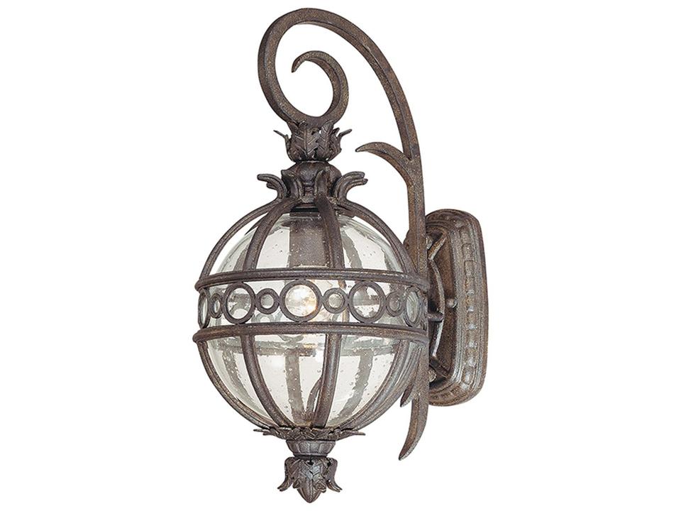 Campanile 1-Light Outdoor Wall Lantern in Bronze and Clear Seedy Glass