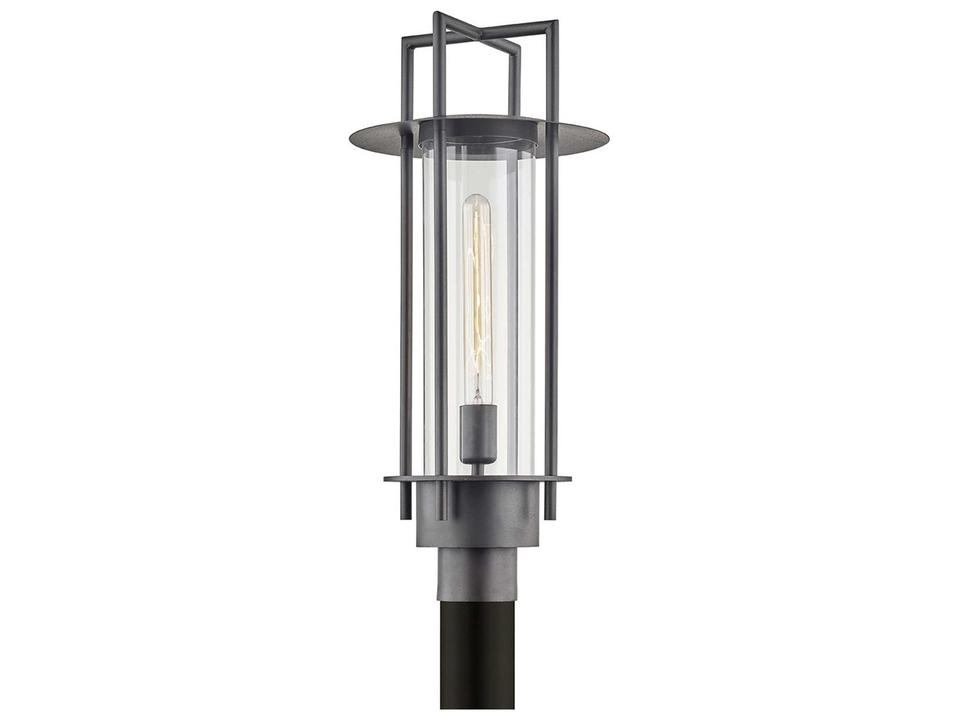 Carroll Park 1-Light Outdoor Post Lantern in Textured Bronze and Hand-Worked Iron