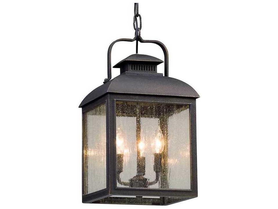 Chamberlain 3-Light Outdoor Pendant Light in Vintage Bronze with Clear Seeded Glass