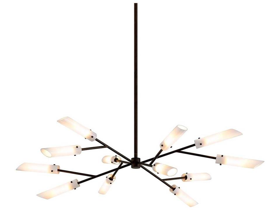 High Line 12-Light Chandelier in Dark Bronze and Opal Glass