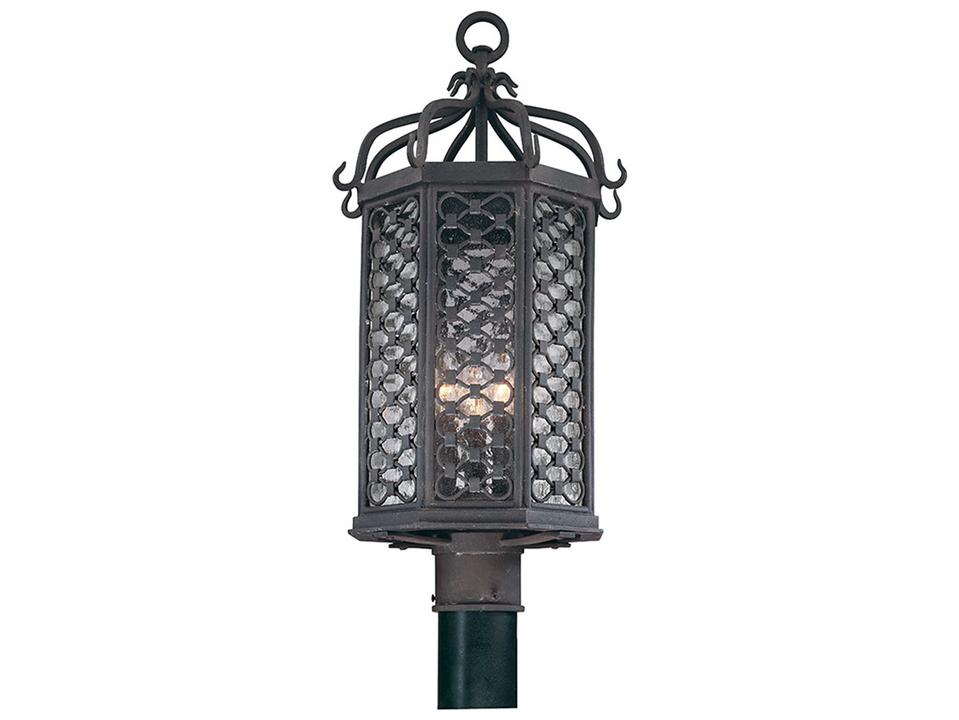 Los Olivos 3-Light Outdoor Post Light in Old Iron with Clear Seeded Glass