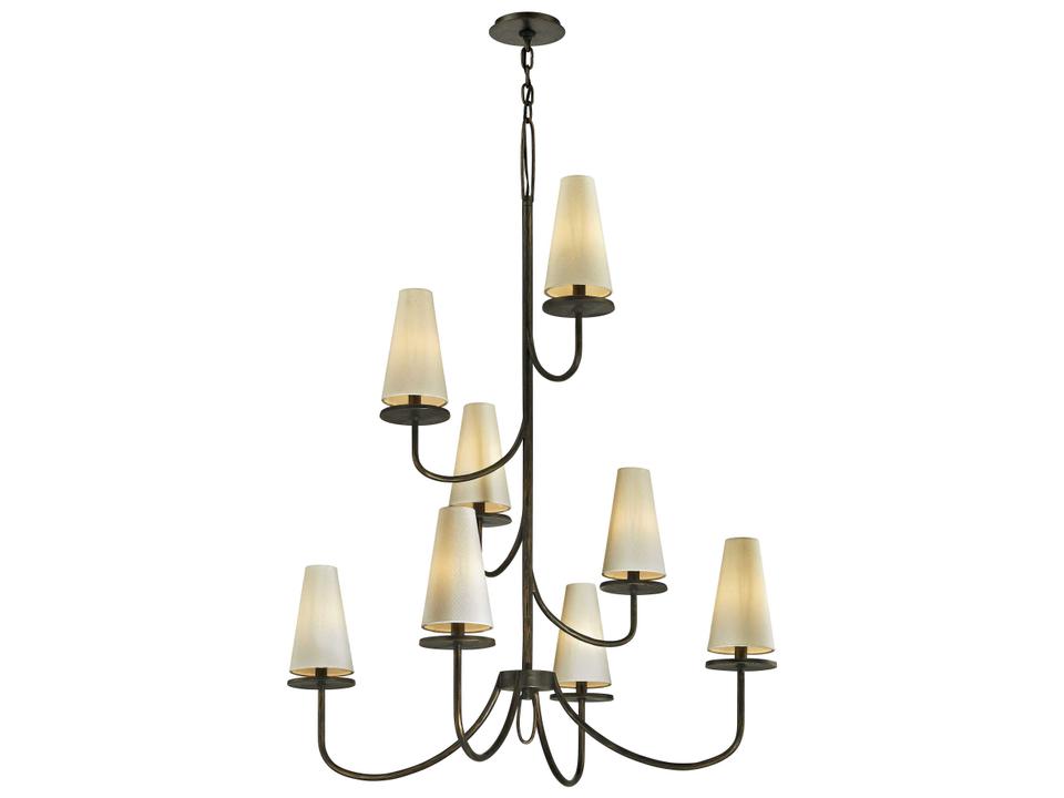 Marcel 8-Light Chandelier in Textured Bronze with Off-White Hardback Cotton Shades