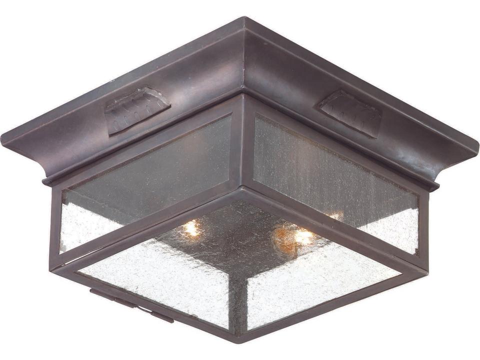 Newton 2-Light Outdoor Flush Mount in Old Bronze and Seeded Glass