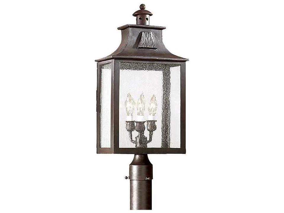 Newton 3-Light Outdoor Post Lantern in Old Bronze with Seeded Glass