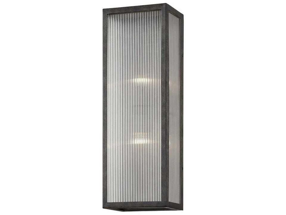 Tisoni 2-Light Outdoor Wall Sconce in French Iron and Clear Ribbed Glass
