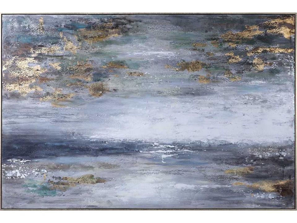 Dawn To Dusk Hand Painted Abstract Landscape Wall Art with Gold Frame