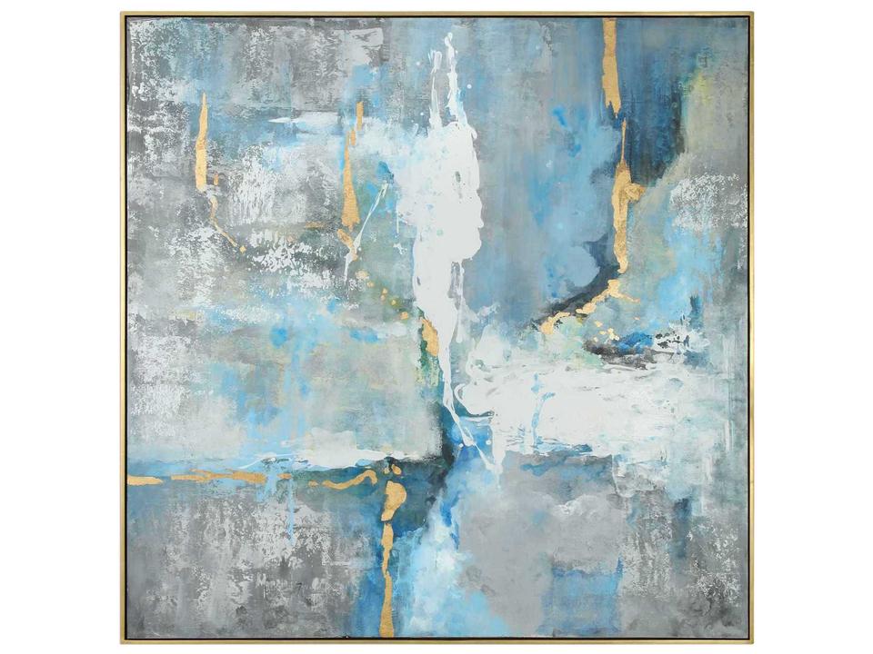 Meditation Hand Painted Canvas Wall Art in Blue with Gold Frame