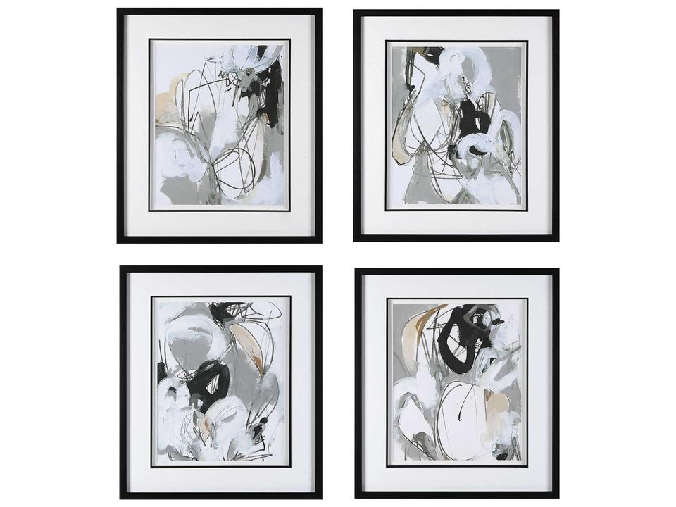 Tangled Threads Set of 4 Abstract Framed Art Prints with Black Frame