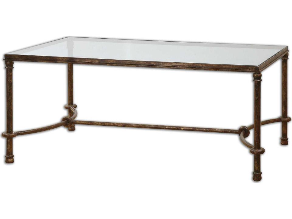 Warring Rectangular Glass Rustic Bronze Patina Coffee Table