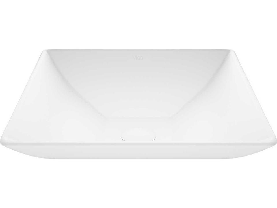 Hibiscus Square Matte Stone Vessel Bathroom Sink in Matte White