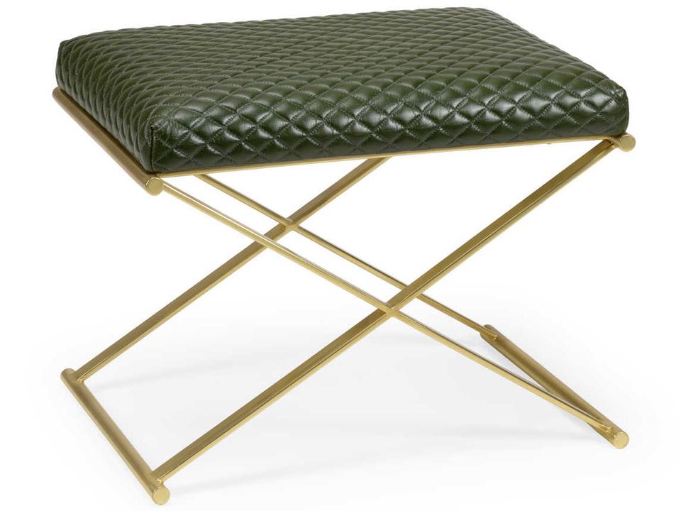 Garrett Dark Green Gold Leather Accent Stool