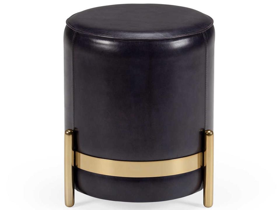 Bruce Midnight Blue Gold Leather Accent Stool