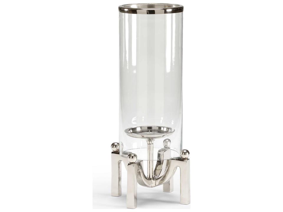 Quad Post Polished Nickel Glass Hurricane Candle Holder