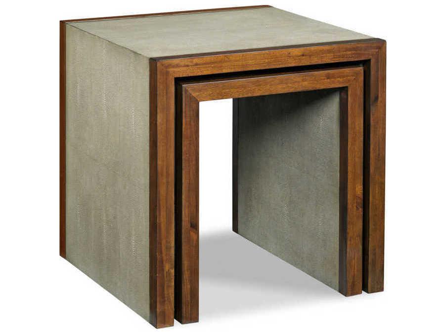 Savoye Shagreen Nest of Tables in Lisse Walnut with Faux Shagreen