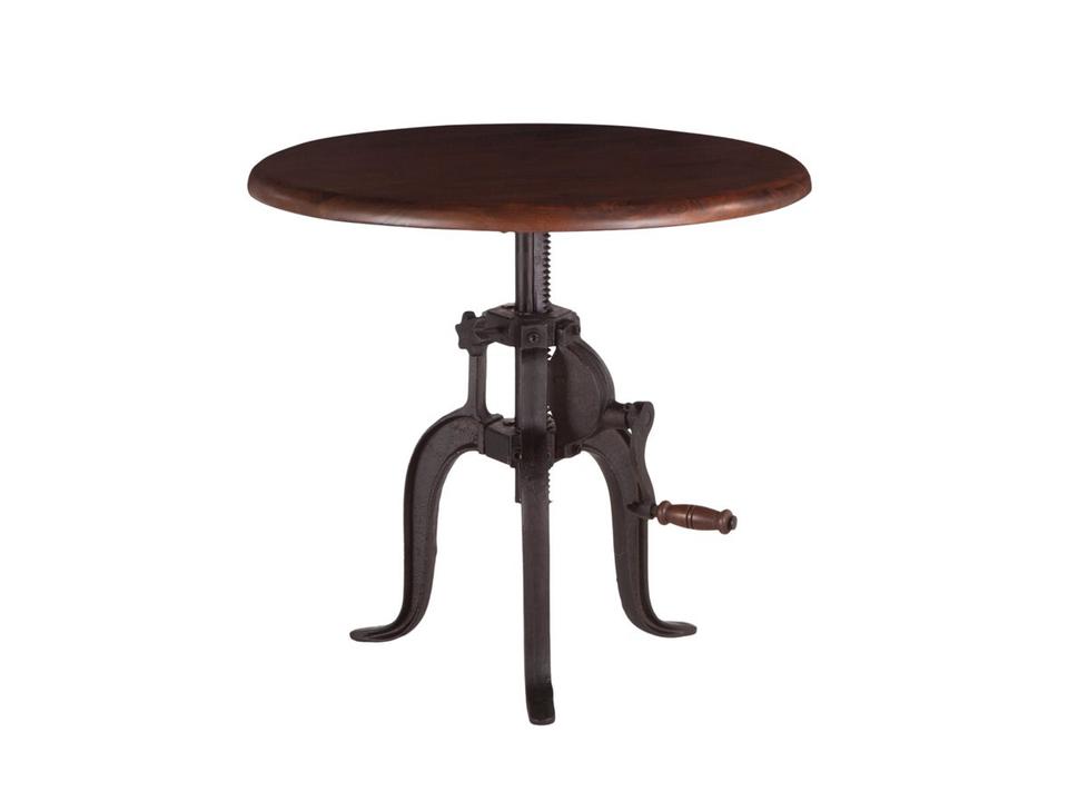 Artezia Round Acacia Wood Adjustable Side Table Walnut and Antique Zinc