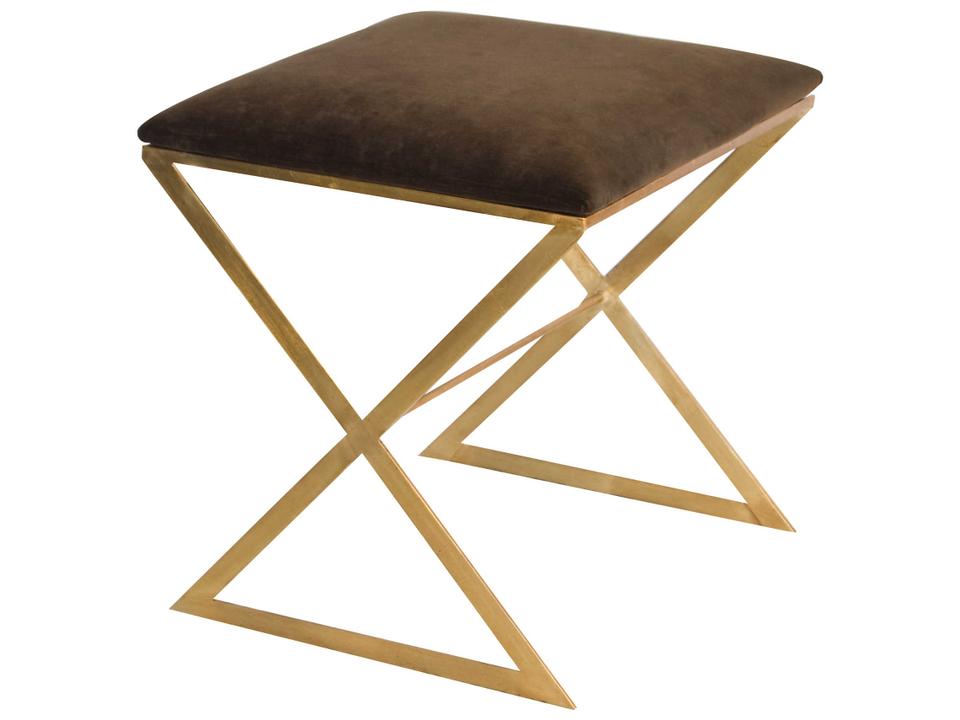 X Side Stool in Gold Leaf and Brown Velvet