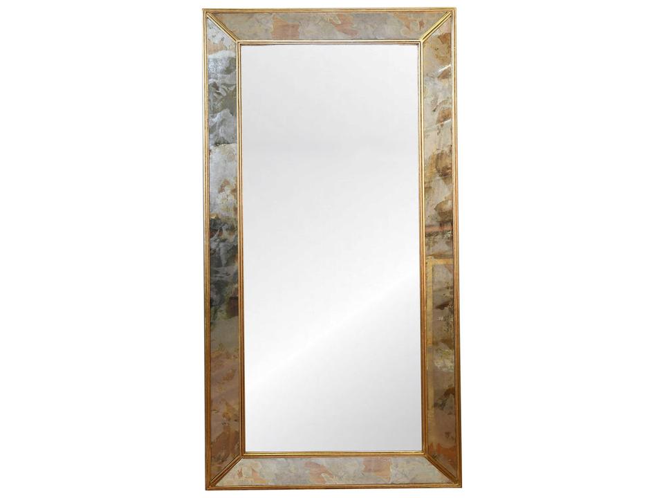 Dion Rectangular Antiqued Floor Mirror with Gold Leaf Edging