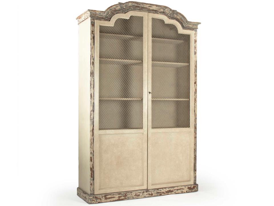 Tonny Distressed Greyish Brown Display Cabinet with Antique Off-White Doors