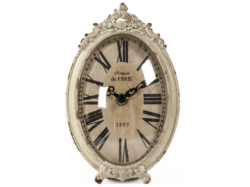 Iron Table Clock in Antique Off-White Finish