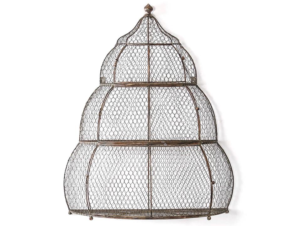 Antique Grey Iron Decorative Birdcage 3-Tier Design