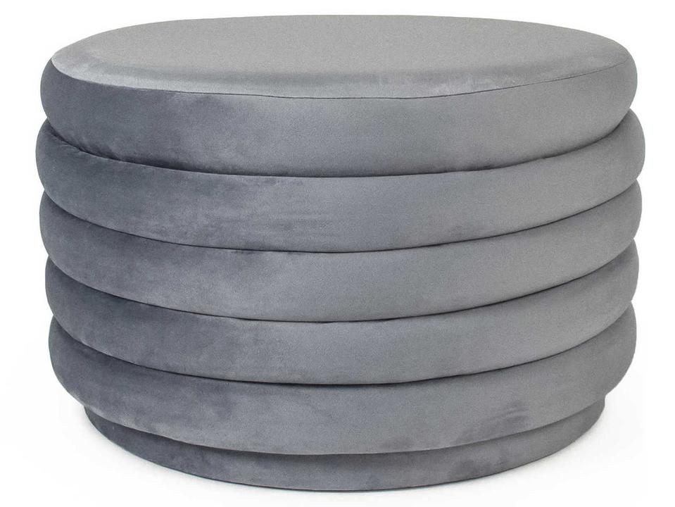 Pale Blue Velvet Upholstered Round Ottoman