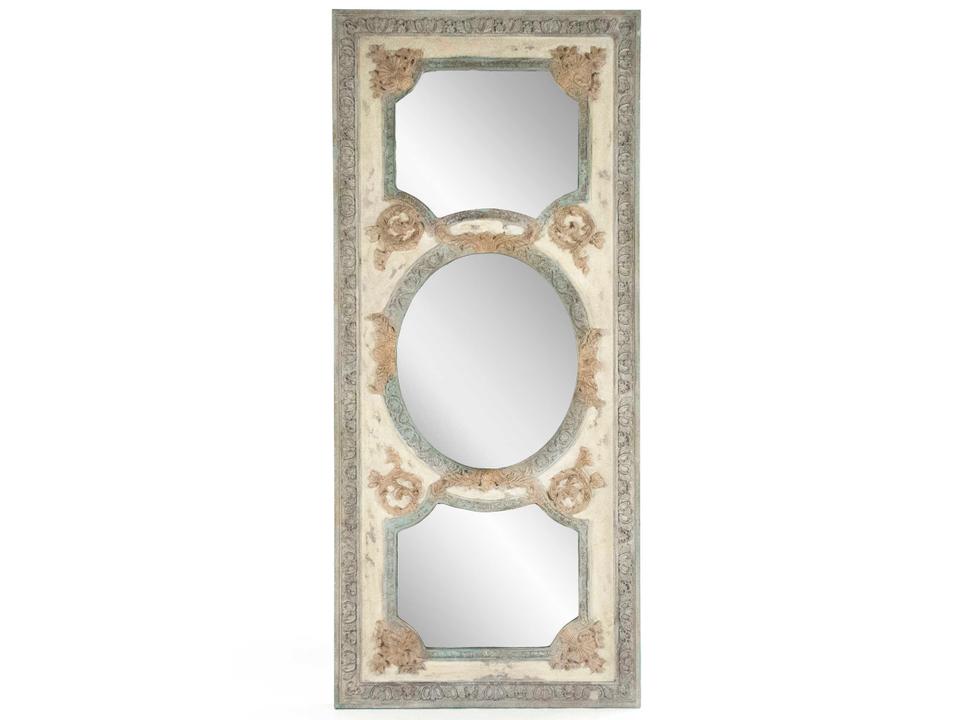 Theon Distressed Floor Mirror in Sage Green and Antique Cream
