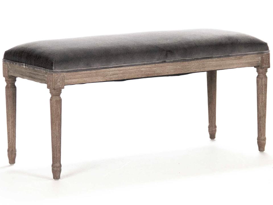 Lille Grey Velvet Upholstered Accent Bench Limed Grey Oak Frame