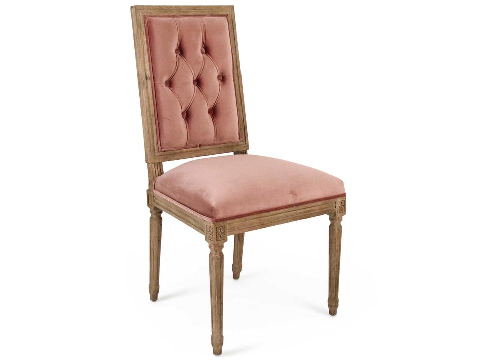 Louis Upholstered Dining Side Chair in Rose Velvet and Limed Grey Oak
