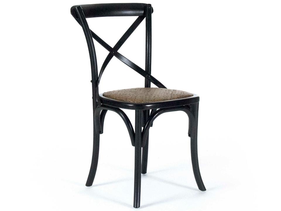 Parisienne Upholstered Dining Side Chair with Brown Rattan Seat