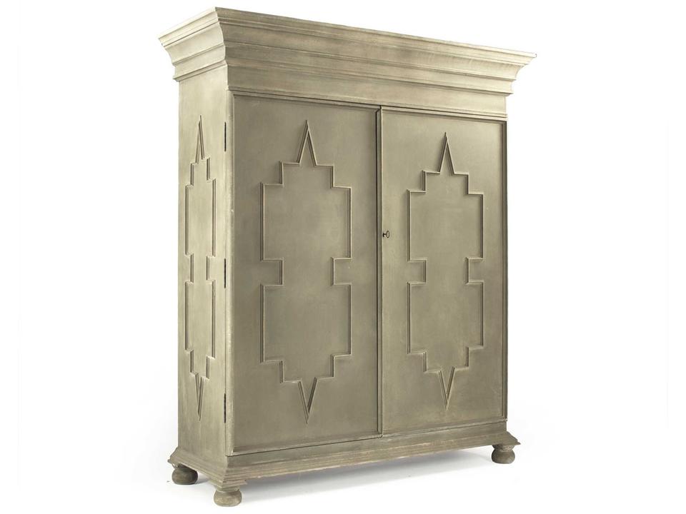 Enzo Olive Grey Wood Wardrobe Armoire with Adjustable Shelves